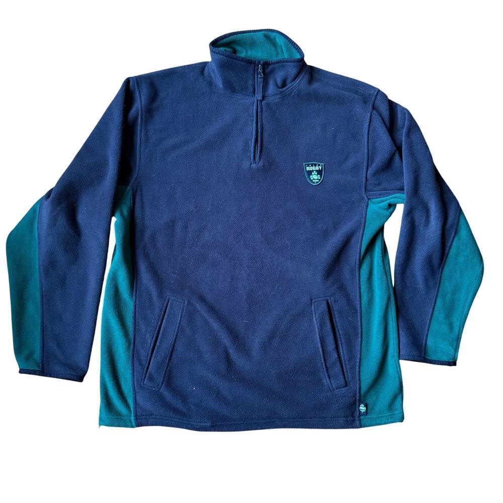 Irish Rugby Black Green 1/4 Zip Fleece Pullover Sweatshirt Size XL IRFU Shamrock
